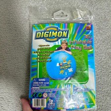 Vintage Digimon Inflatable Play Ball Kids 36 Inch Blue Toy Island 2001 Sealed picture