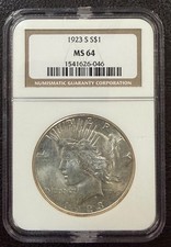 1923-S  Peace Silver Dollar $1, NGC MS64 in Older Holder (#1284) picture