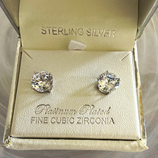 Crislu 925 Sterling Silver platinum Plated Round Cubic Zirconia stud Earrings picture