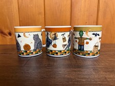 Vintage 1998 Sakura Debbie Mumm Halloween Mugs Set of 3 Witch Cat Frankenstein picture