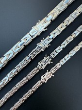 Real Solid 925 Silver Handmade Byzantine Chain Mens Necklace 5mm-10mm Box Clasp picture