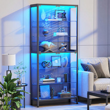 71“ 6-Tier Adjustable Curio Case, Glass Display Cabinet with 3-Color LED Light picture