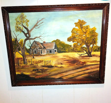 Original Oil Painting on Canvas – Framed Vintage Countryside Landscape Signed picture
