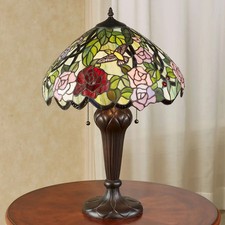 Roses Hummingbird Floral Tiffany Style Stained Glass Table Lamp picture