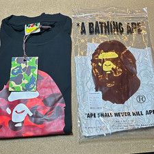 A Bathing Ape BAPE Black/Red Ape Head Logo Graphic Tee Crew Neck Men’s S picture