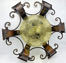 Large antique french ceiling light lamp early 1900's iron glass globe picture