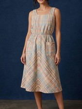 Vintage Plaid Midi Dress 10/11 Wool Blend Jumper Pockets Sasson Pastel 70s 80s picture