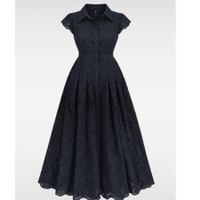 White House Black Market Eyelet Midi Shirtdress Womens 6 Black NWT 570324735 picture
