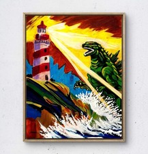 JANICEART 14x11 Lighthouse Zilla Kaiju Original Abstract Collectible Wall Art picture