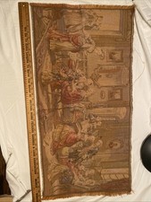 Antique Woven Belgian Tapestry, Victorian 18th Century Parlor Party Scene 38x19 picture