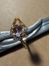 Vintage Lind Jewelry Co. Gold Electroplate Lavender Rhinestone Ring Sz 9 picture