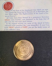 1959 Hawaii Statehood $1 OHAU ERROR Coin Gold Plated Original Folder RARE picture