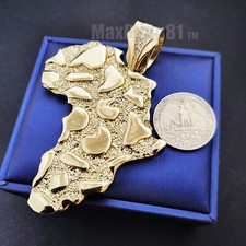 Hip Hop Iced Large Golden Nugget Africa Map Pendant & 10mm Cuban Chain Necklace picture