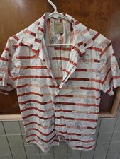 Colcci Classic Men's Short Sleeve Button Up Shirt Tropical Leaf Stripe Casual... picture
