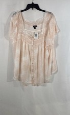 Torrid Women's Peach Swiss Dot Chiffon Lace Trim Button Front Blouse NWT 3X picture