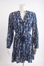 Zara Womens Printed short Dress M Blue With Tie Belt Long sleeved 4437/273 NWT picture