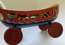 Vintage Tin Toy Ship Boat Noah’s Ark Wyandotte Litho Wood Wheels picture
