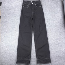 Paige Sasha Jeans Womens 26 Black Wide Leg Contrast Stitch High Rise Denim picture