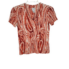 Chico's Paisley Short Sleeve V Neck Blouse Rayon Blend Size Small / 4 picture