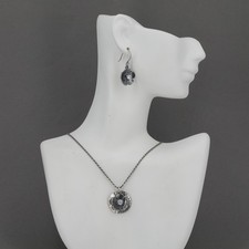 Retired Silpada Oxidized Sterling CZ Flower Disc Necklace & Earrings N1881 W1965 picture