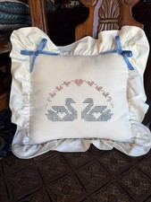 Vintage Handmade Pillow w/ Ruffles Goose Hearts Cottagecore Grandmacore 80s picture