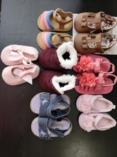 Lot of 7 Infant Girl Shoes Size1 OR  0-6 Months  Good Shape picture