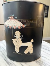 Vintage RARE 1950's Ransburg French Poodle Metal Trash Can Hand Painted picture