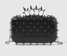 Black Spike Knuckle Ring Studded Clutch Punk Biker Bag Purse Goth picture