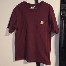 Carhartt Men's Loose Fit Pocket T-Shirt Crew Neck Burgundy M Cotton Knit picture