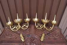 PAIR 19thc church wall candelabras candlesticks bronze neo gothic picture