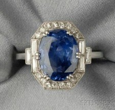 Art Deco Antique 4.50 Ct Natural Blue Sapphire Vintage Ring 925 Sterling Silver picture