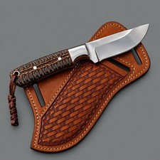 Hand Forged D2 Steel Bull Cutter Knife: Full Tang Cowboy Knife with Holster. picture