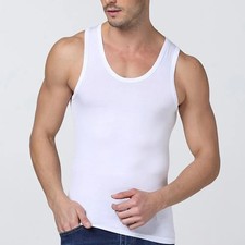3 Pc Men 100% Cotton A-Shirt Tank Top Ribbed Undershirt Wife Beater Black White picture
