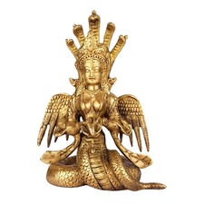 Brass Nagkanya Idol Nag Devi Snake Women Serpent Goddess Statue Figurine 8.5