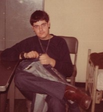 1970s Young Man Seated Dorm Room Portrait Bed Locker Travel Bag College Student picture