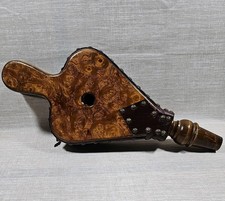 Vtg Bellows Fireplace Air Blower Burl Wood Leather Hand Tool WORKING No Leaks picture