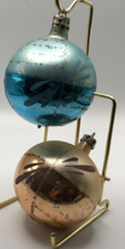 Vintage Poland Christmas Tree Ornaments Mercury Blown Glass Ball Mica Blue Brown picture