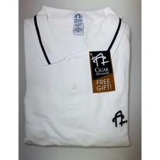 Cigar Aficionado Mens XL White Pique Cotton Polo Golf Shirt Navy Logo NWT picture