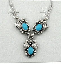 Navajo Necklace Sterling Blue Turquoise Vintage Handmade Signed BJ picture