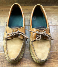 Sebago Docksides Men’s US 9 Leather Boat Shoes Tan/Brown Lace-Up Rubber Sole picture