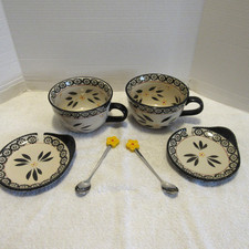 2 Temptations By Tara Old World Soup Bowl W/ Spoon & Sandwich Plate Set ~ Black picture