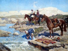 Art Franz Roubaud River Horses Ceramic Mural Backsplash Bath Tile #2305 picture