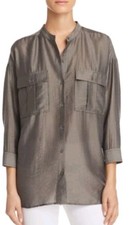 Joie Sz XXS “Lidelle E“  Button Up Gray/Moss Semi Sheer Blouse $198 NWT.    C4 picture