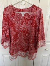 D And Co Red Paisley Tunic Top Size 2X picture
