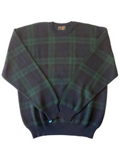 Vintage Brooks Brothers Mens L Merino Wool Sweater Made Italy Navy Green Plaid picture