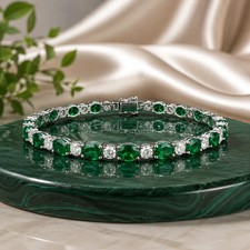 10Ct Lab Created Green Emerald & Diamond Tennis Bracelet 14k White Gold Plated picture