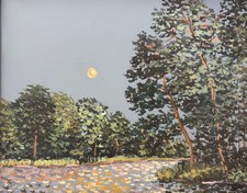 Original Painting “Moon River” by Amy Lauren in Vintage Wood Frame picture