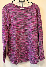 T by Talbots Womens L Pink/Purple/Black Striped Round Neck Knit Pullover Top picture