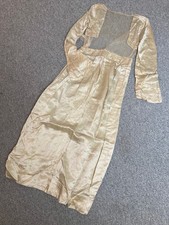 Antique Edwardian Ivory Silk Tea Dress Embroidered sleeves S picture