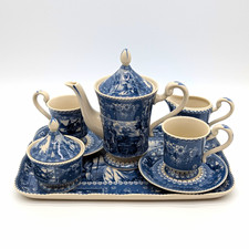 Victoria Ware Ironstone Blue & White Tea Set Teapot Cups Sugarpot Serving Tray  picture